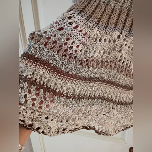 Chico's Striped Knit Artisan sparkle  Sweater tunic  Brown and Cream.Sizr 2 /L - Picture 4 of 5